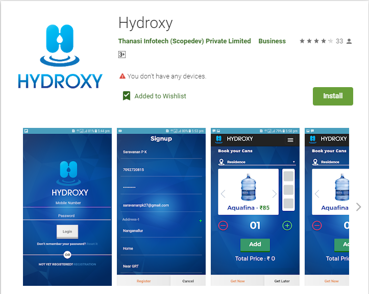 Hydroxy – Drinking Water Can Order & Delivery System